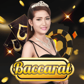Baccarat A live table tile with cards and chips
